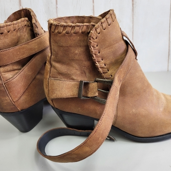 Dingo Western Boho 90's Leather Buckle Ankle Cowgirl Heeled Booties Brown 7M - Picture 6 of 16